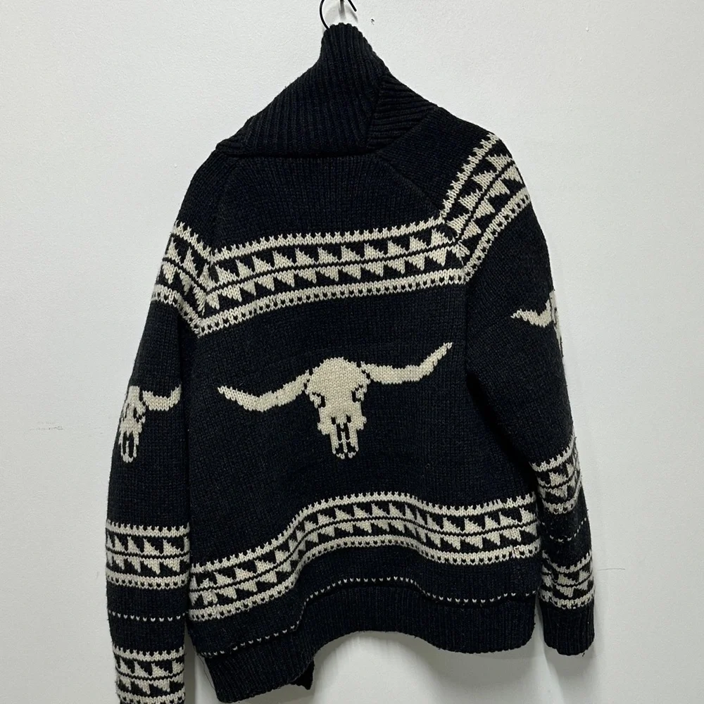 Schott NYC Gray Bull Skull Zip-Up Sweater Sz M - Picture 3 of 3